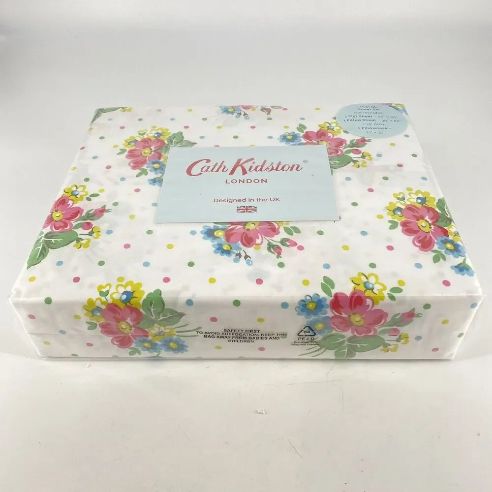 NEW Cath Kidston BUNCHES Pink Twin XL 3Pc Sheet Set 100% Cotton Floral
